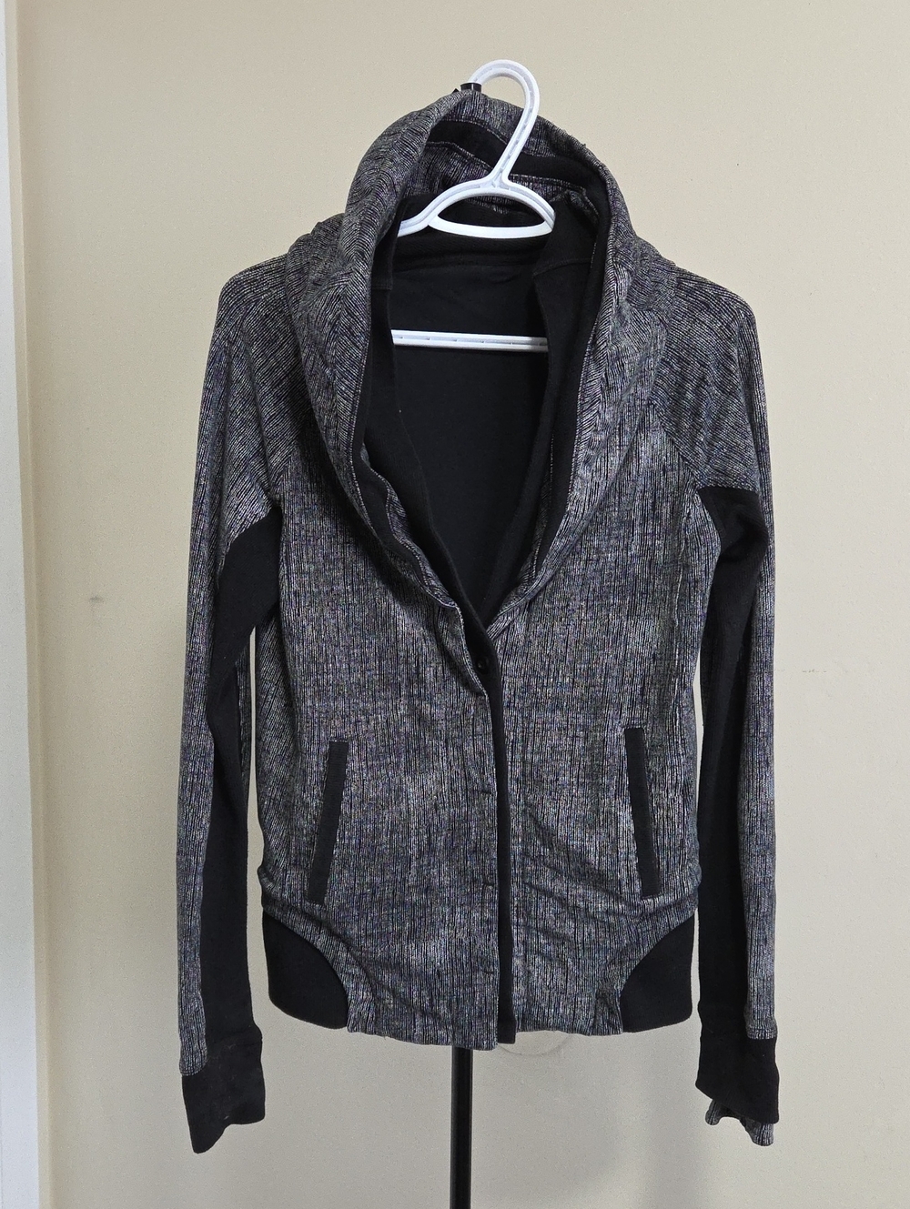 lululemon athletica Heathered Black & Gray Hooded Bomber Jacket